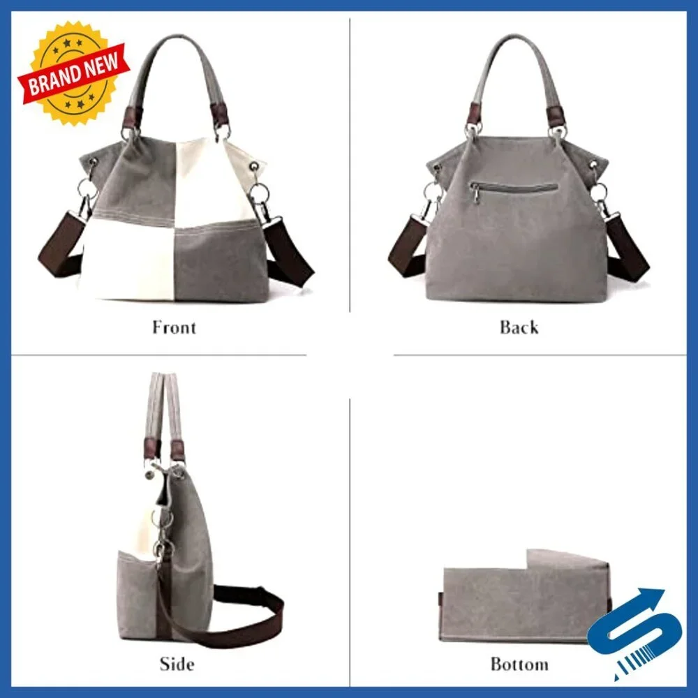 Canvas Tote Bag Crossbody Shoulder Satchel Multi-Pocket Casual Vintage Chic